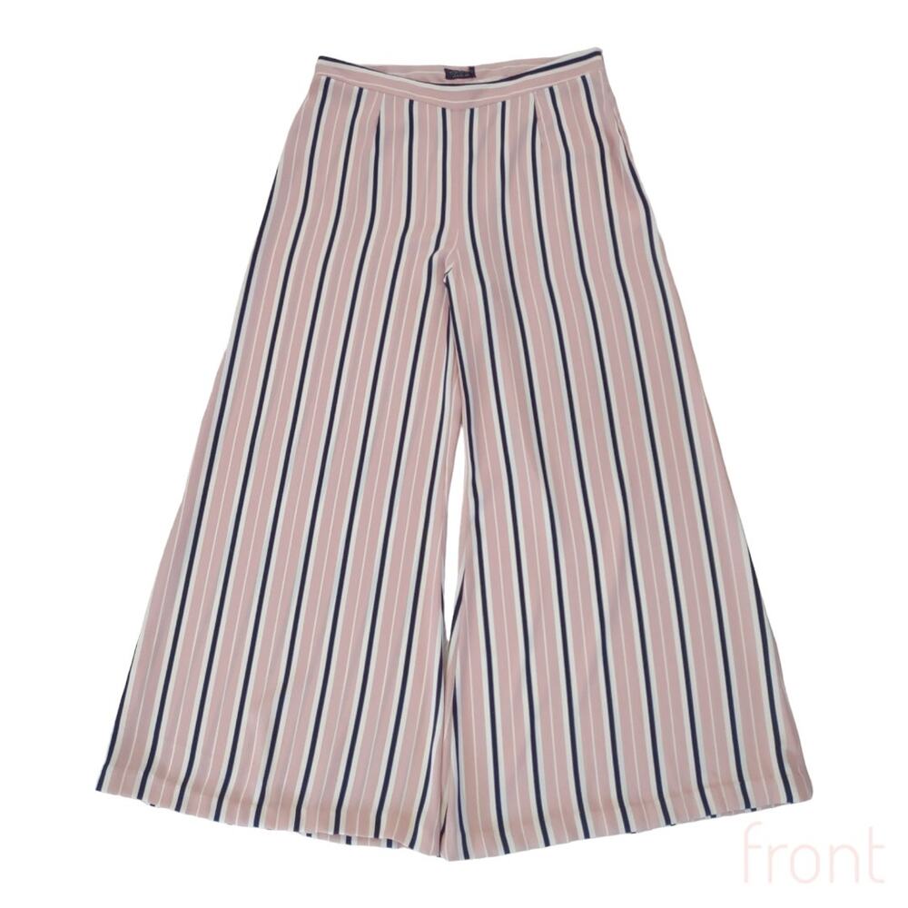 TOP SHOP Pink Palazzo Pants Size 12 Black Stripes Full Flowy Wide Leg Trousers